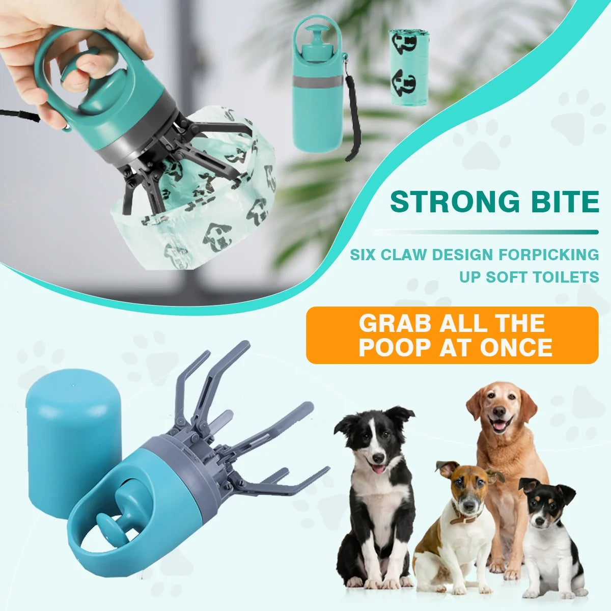 Portable Dog Poop Scooper With Built-in Dispenser
