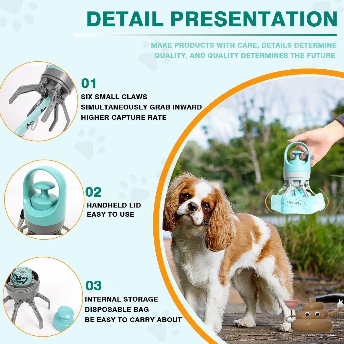 Portable Dog Poop Scooper With Built-in Dispenser