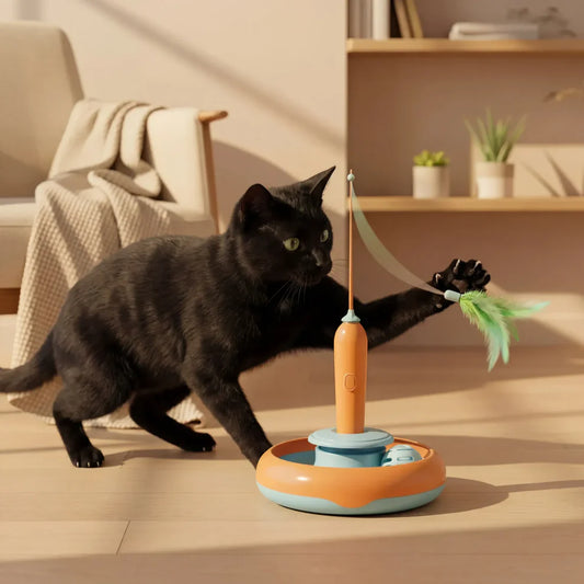 2 in 1 Pet Feather Spinner Cat Toy