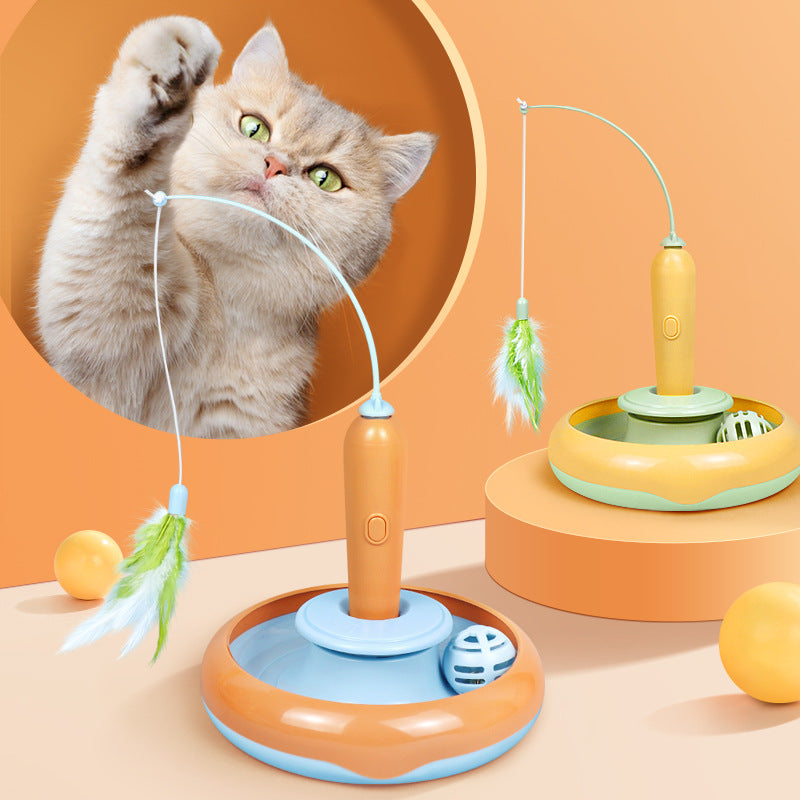 2 in 1 Pet Feather Spinner Cat Toy